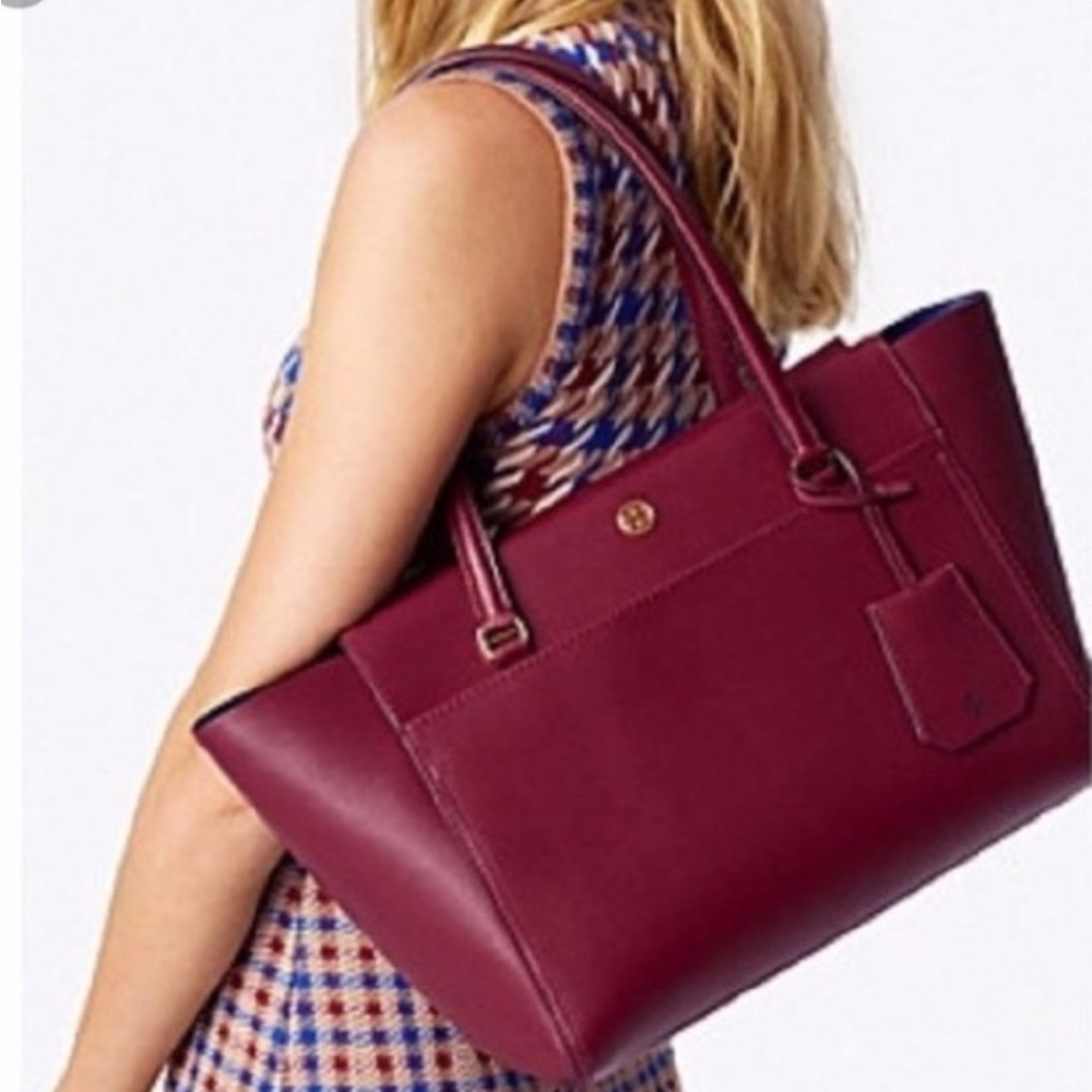 Tory Burch burgundy leather Robinson tote